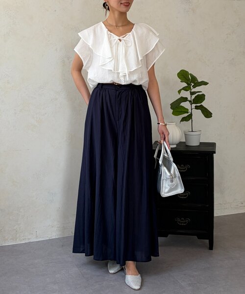 Chez toi(シェトワ)の「落ち感フレアワイドパンツ(その他パンツ・レディース・ホワイト/ライム/ネイビー・MEDIUM/PM)」の15枚目の写真