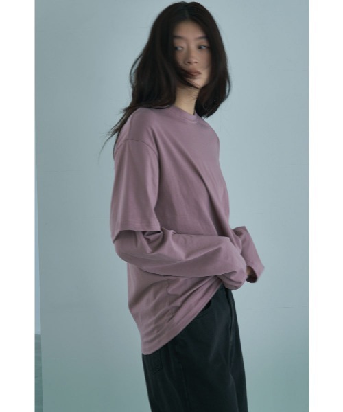 marjour（マージュール）の「MUTED TONES LAYERED LIKE TEE（Tシャツ/カットソー・レディース・ピンク/チャコールグレー/ベージュ・M）」の8枚目の写真