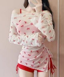 おしゃれスタ（オシャレスタ）の「リボン柄シアートップス付きビキニセット（水着）」