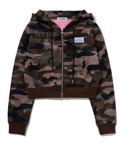 YOUHEE（ユヒ）の「CAMO CROP HOOD ZIP-UP_PINK（パーカー・レディース・その他・FREE）」の2枚目の写真