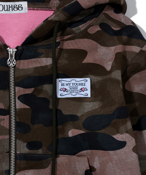 YOUHEE（ユヒ）の「CAMO CROP HOOD ZIP-UP_PINK（パーカー・レディース・その他・FREE）」の6枚目の写真
