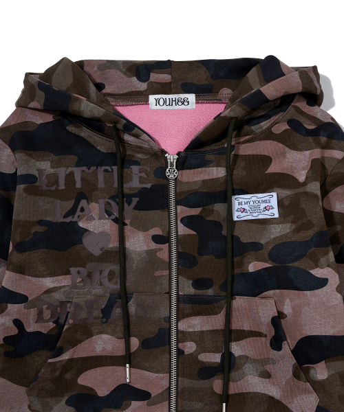 YOUHEE（ユヒ）の「CAMO CROP HOOD ZIP-UP_PINK（パーカー・レディース・その他・FREE）」の7枚目の写真
