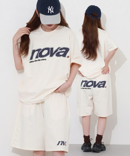 Jungle Storm(ジャングルストーム)の「JUNGLE STORM ロゴプリント半袖Tシャツ/柄ロゴワッペンショーツ 2点セット セットアップ(Tシャツ/カットソー・メンズ・アイボリー/ブラック/ピンク・L/M)」の1枚目の写真