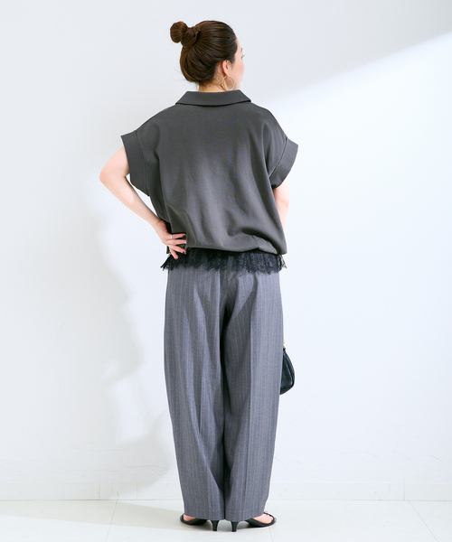 B.C STOCK(ベーセーストック)の「手洗い可 / レース付きハーフジッププルオーバー(Tシャツ/カットソー・レディース・イエロー/ホワイト/チャコールグレー・FREE)」の21枚目の写真