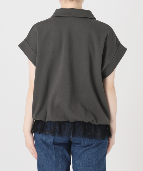 B.C STOCK(ベーセーストック)の「手洗い可 / レース付きハーフジッププルオーバー(Tシャツ/カットソー・レディース・イエロー/ホワイト/チャコールグレー・FREE)」の4枚目の写真