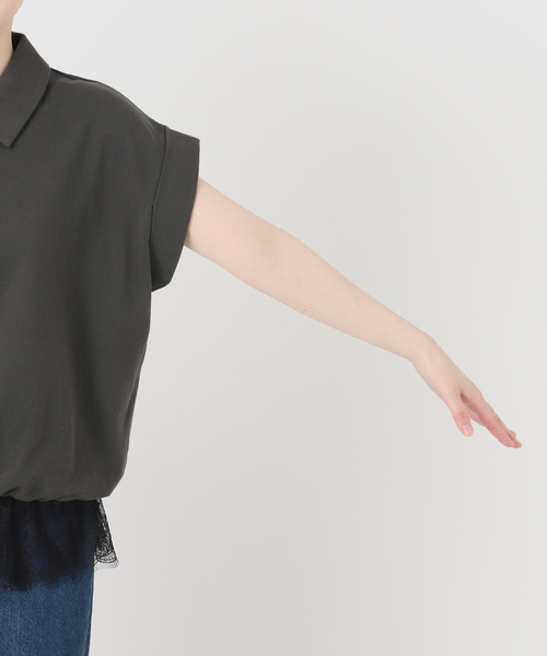B.C STOCK(ベーセーストック)の「手洗い可 / レース付きハーフジッププルオーバー(Tシャツ/カットソー・レディース・イエロー/ホワイト/チャコールグレー・FREE)」の6枚目の写真