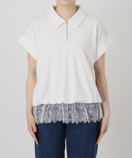 B.C STOCK(ベーセーストック)の「手洗い可 / レース付きハーフジッププルオーバー(Tシャツ/カットソー・レディース・イエロー/ホワイト/チャコールグレー・FREE)」の11枚目の写真