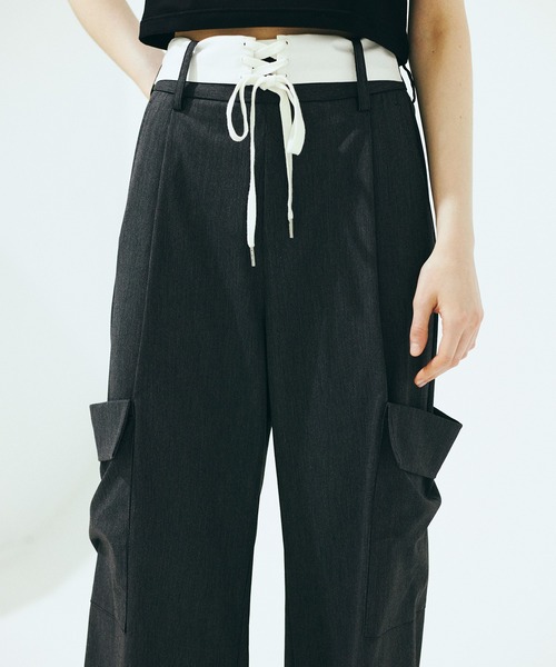 Nora Lily elle(ノラリリーエル)の「【Nora Lily】「elle」Seabreeze Stripe Cargo Pants(カーゴパンツ・レディース・グレー/ブラック・FREE)」の8枚目の写真