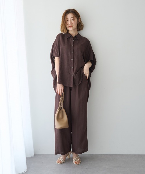 YECCA VECCA(イェッカヴェッカ)の「ストライプ柄ワイドパンツ(その他パンツ・レディース・ネイビー/ブラウン・FREE)」の5枚目の写真