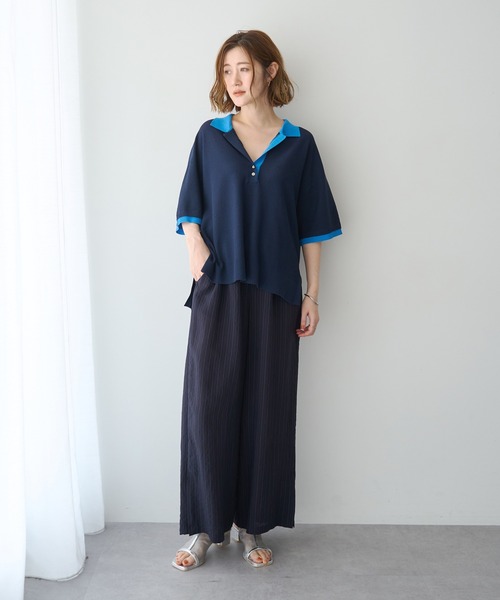 YECCA VECCA(イェッカヴェッカ)の「ストライプ柄ワイドパンツ(その他パンツ・レディース・ネイビー/ブラウン・FREE)」の14枚目の写真