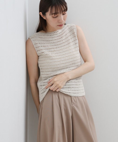 select MOCA（セレクトモカ）の「透かし編みノースリーブサマーニット（ニット/セーター・レディース・ベビーピンク/ライトグリーン/ナチュラル/ブルー/ブラック・FREE）」の3枚目の写真
