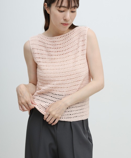select MOCA（セレクトモカ）の「透かし編みノースリーブサマーニット（ニット/セーター・レディース・ベビーピンク/ライトグリーン/ナチュラル/ブルー/ブラック・FREE）」の5枚目の写真