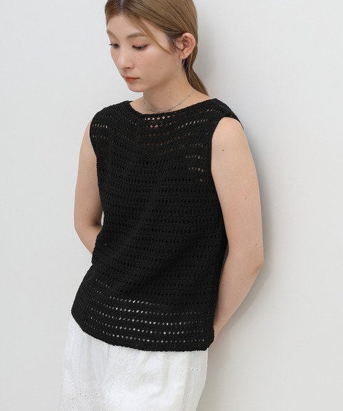 select MOCA（セレクトモカ）の「透かし編みノースリーブサマーニット（ニット/セーター・レディース・ベビーピンク/ライトグリーン/ナチュラル/ブルー/ブラック・FREE）」の2枚目の写真
