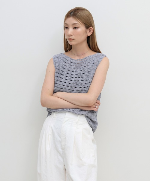 select MOCA（セレクトモカ）の「透かし編みノースリーブサマーニット（ニット/セーター・レディース・ベビーピンク/ライトグリーン/ナチュラル/ブルー/ブラック・FREE）」の12枚目の写真