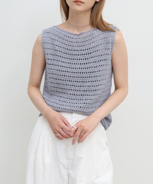 select MOCA（セレクトモカ）の「透かし編みノースリーブサマーニット（ニット/セーター・レディース・ベビーピンク/ライトグリーン/ナチュラル/ブルー/ブラック・FREE）」の7枚目の写真
