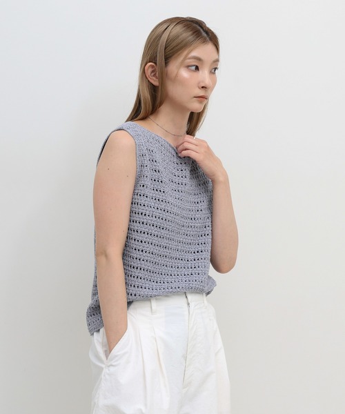 select MOCA（セレクトモカ）の「透かし編みノースリーブサマーニット（ニット/セーター・レディース・ベビーピンク/ライトグリーン/ナチュラル/ブルー/ブラック・FREE）」の8枚目の写真