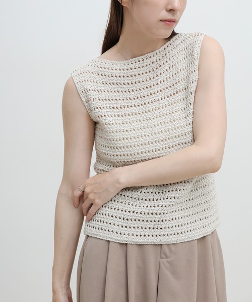 select MOCA（セレクトモカ）の「透かし編みノースリーブサマーニット（ニット/セーター・レディース・ベビーピンク/ライトグリーン/ナチュラル/ブルー/ブラック・FREE）」の15枚目の写真