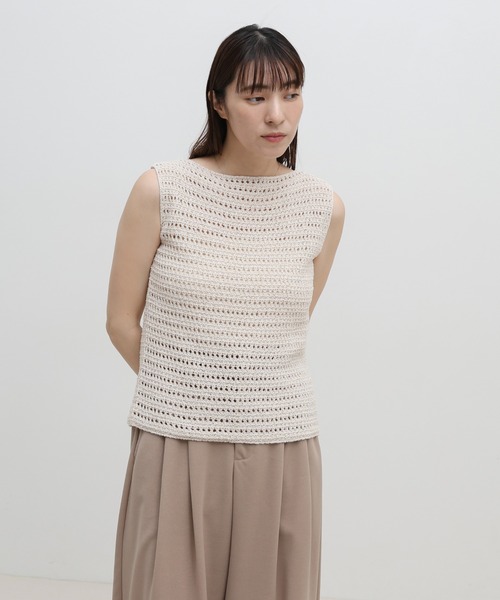 select MOCA（セレクトモカ）の「透かし編みノースリーブサマーニット（ニット/セーター・レディース・ベビーピンク/ライトグリーン/ナチュラル/ブルー/ブラック・FREE）」の19枚目の写真