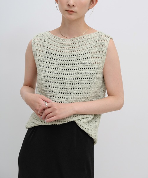 select MOCA（セレクトモカ）の「透かし編みノースリーブサマーニット（ニット/セーター・レディース・ベビーピンク/ライトグリーン/ナチュラル/ブルー/ブラック・FREE）」の21枚目の写真
