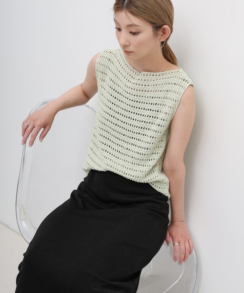 select MOCA（セレクトモカ）の「透かし編みノースリーブサマーニット（ニット/セーター・レディース・ベビーピンク/ライトグリーン/ナチュラル/ブルー/ブラック・FREE）」の22枚目の写真