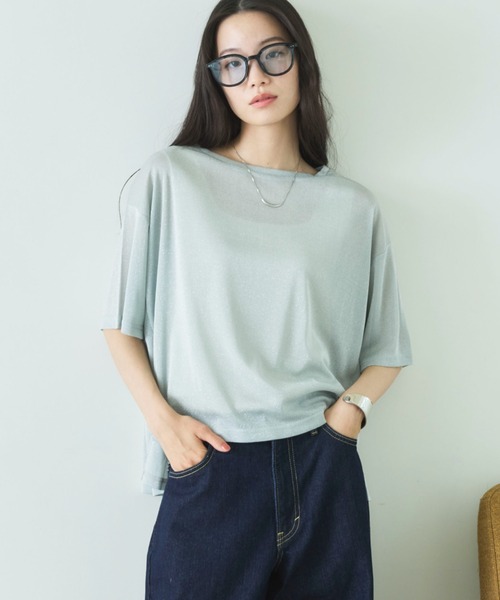 Doux archives(ドゥアルシーヴ)の「ラメシアーTee(Tシャツ/カットソー・レディース・ミント/グレイッシュベージュ/ブラウン・FREE)」の3枚目の写真