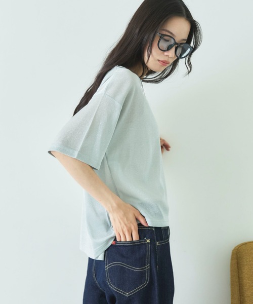 Doux archives(ドゥアルシーヴ)の「ラメシアーTee(Tシャツ/カットソー・レディース・ミント/グレイッシュベージュ/ブラウン・FREE)」の15枚目の写真