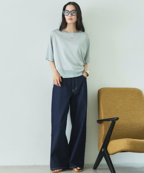 Doux archives(ドゥアルシーヴ)の「ラメシアーTee(Tシャツ/カットソー・レディース・ミント/グレイッシュベージュ/ブラウン・FREE)」の4枚目の写真