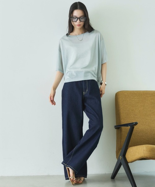Doux archives(ドゥアルシーヴ)の「ラメシアーTee(Tシャツ/カットソー・レディース・ミント/グレイッシュベージュ/ブラウン・FREE)」の7枚目の写真