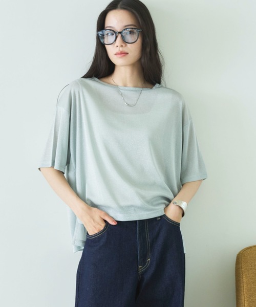 Doux archives(ドゥアルシーヴ)の「ラメシアーTee(Tシャツ/カットソー・レディース・ミント/グレイッシュベージュ/ブラウン・FREE)」の11枚目の写真