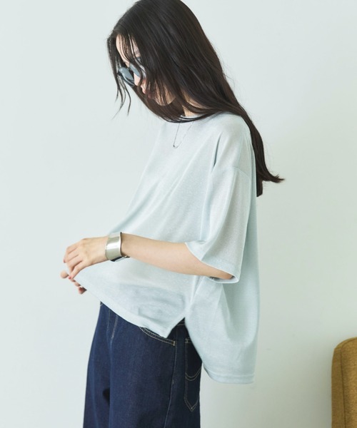 Doux archives(ドゥアルシーヴ)の「ラメシアーTee(Tシャツ/カットソー・レディース・ミント/グレイッシュベージュ/ブラウン・FREE)」の13枚目の写真