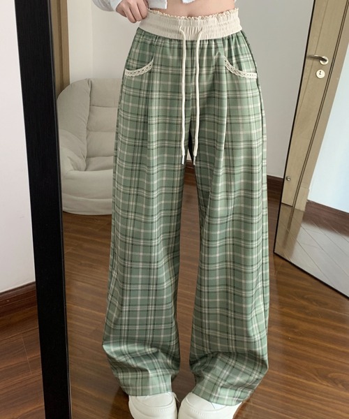 2ly2(トゥーリートゥー)の「チェック柄ワイドパンツ レディース ドロスト ウエストゴム ルーズシルエット(その他パンツ・レディース・ブラック/グリーン・FREE)」の19枚目の写真