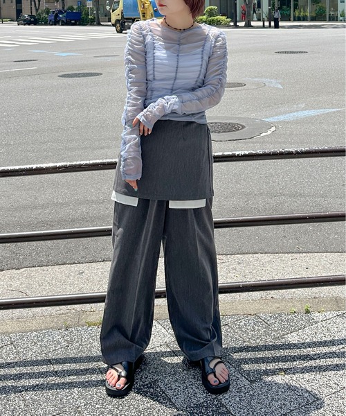 PILIT（ピリット）の「シャーリングシアーTOPS（Tシャツ/カットソー・レディース・アイボリー/ブルー/グレー・MEDIUM）」の5枚目の写真