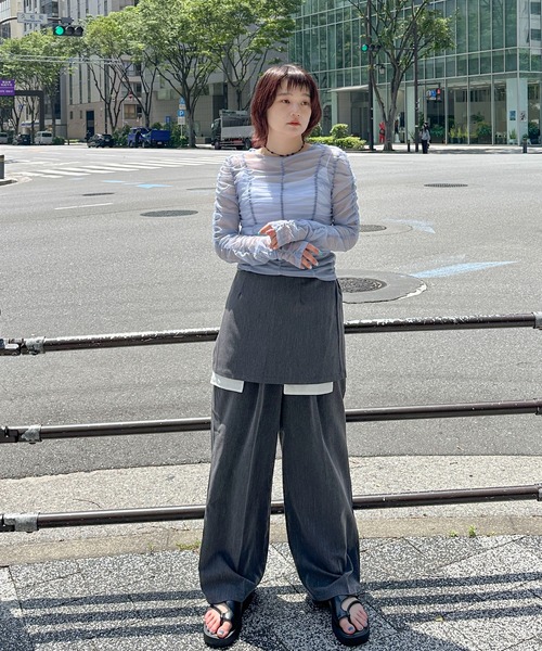 PILIT（ピリット）の「シャーリングシアーTOPS（Tシャツ/カットソー・レディース・アイボリー/ブルー/グレー・MEDIUM）」の7枚目の写真