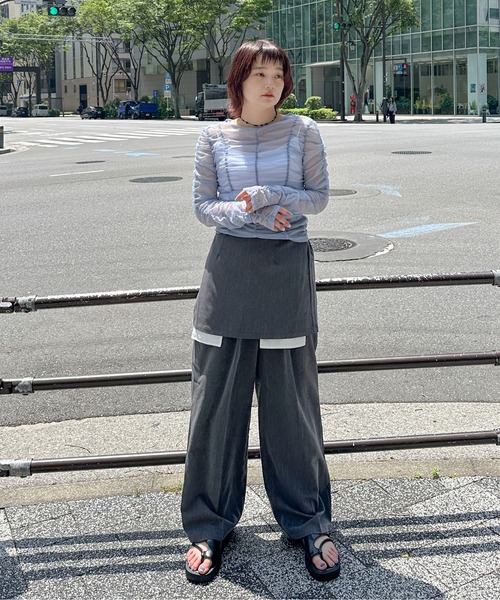 PILIT（ピリット）の「シャーリングシアーTOPS（Tシャツ/カットソー・レディース・アイボリー/ブルー/グレー・MEDIUM）」の8枚目の写真