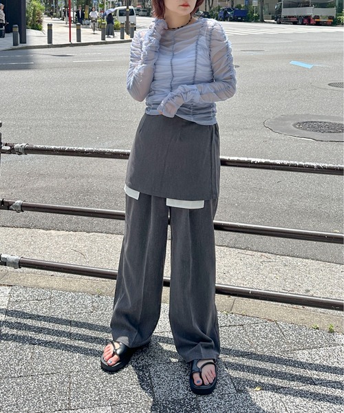 PILIT（ピリット）の「シャーリングシアーTOPS（Tシャツ/カットソー・レディース・アイボリー/ブルー/グレー・MEDIUM）」の9枚目の写真
