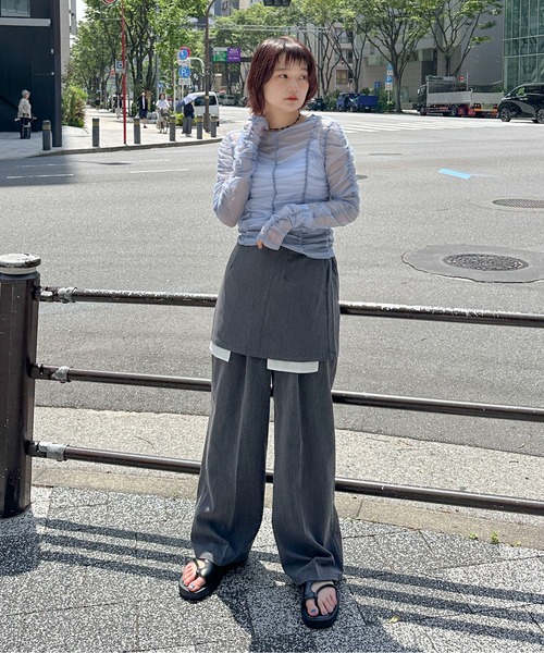 PILIT（ピリット）の「シャーリングシアーTOPS（Tシャツ/カットソー・レディース・アイボリー/ブルー/グレー・MEDIUM）」の10枚目の写真