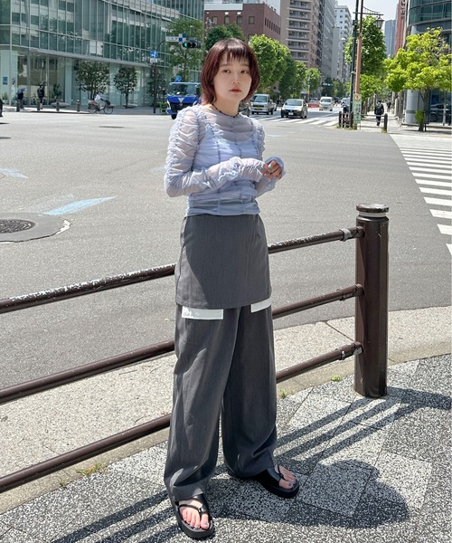 PILIT（ピリット）の「シャーリングシアーTOPS（Tシャツ/カットソー・レディース・アイボリー/ブルー/グレー・MEDIUM）」の11枚目の写真