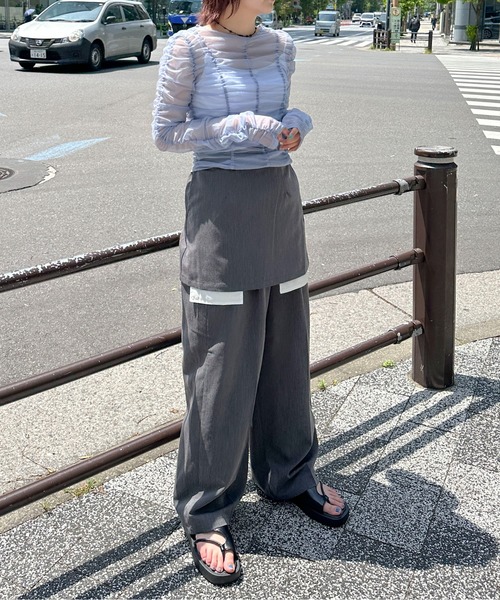 PILIT（ピリット）の「シャーリングシアーTOPS（Tシャツ/カットソー・レディース・アイボリー/ブルー/グレー・MEDIUM）」の12枚目の写真