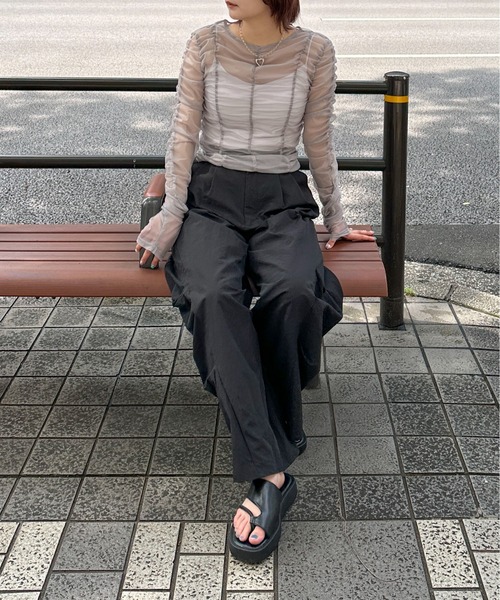 PILIT（ピリット）の「シャーリングシアーTOPS（Tシャツ/カットソー・レディース・アイボリー/ブルー/グレー・MEDIUM）」の15枚目の写真