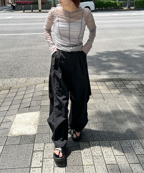 PILIT（ピリット）の「シャーリングシアーTOPS（Tシャツ/カットソー・レディース・アイボリー/ブルー/グレー・MEDIUM）」の16枚目の写真