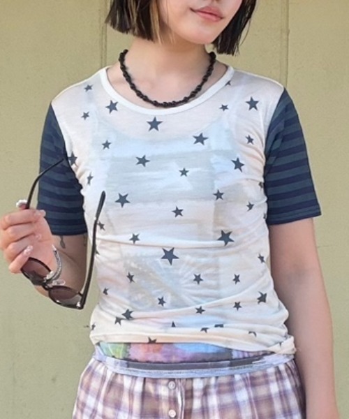 JEANASIS(ジーナシス)の「【25quee】プリントキリカエTEE/680981(Tシャツ/カットソー・レディース・ブラウン系その他/ブラック系その他/ホワイト系その他・FREE)」の2枚目の写真