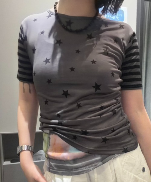 JEANASIS(ジーナシス)の「【25quee】プリントキリカエTEE/680981(Tシャツ/カットソー・レディース・ブラウン系その他/ブラック系その他/ホワイト系その他・FREE)」の1枚目の写真