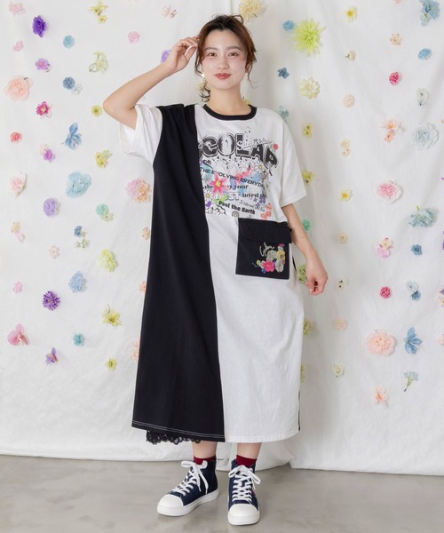 ScoLar（スカラー）の「162614：取り外し可能サコッシュ付き ポップ柄配色ワンピース（ワンピース・レディース・オフホワイト/ブラック・M）」の2枚目の写真