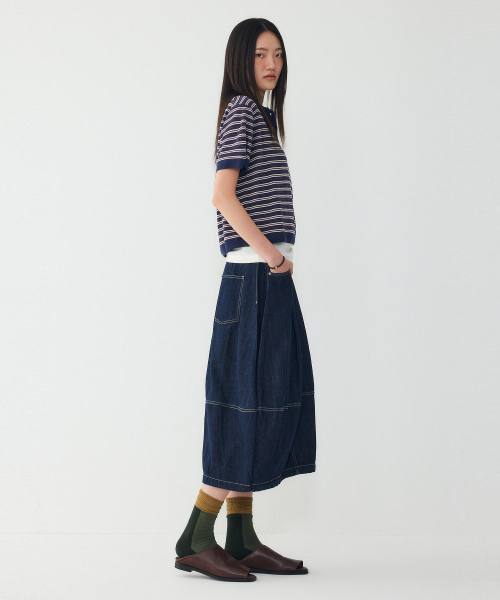 STUDIO TOMBOY（スタジオトムボーイ）の「カラーネックストライプ半袖ニット_ネイビー9106252203（ニット/セーター・レディース・ネイビー・OS）」の4枚目の写真