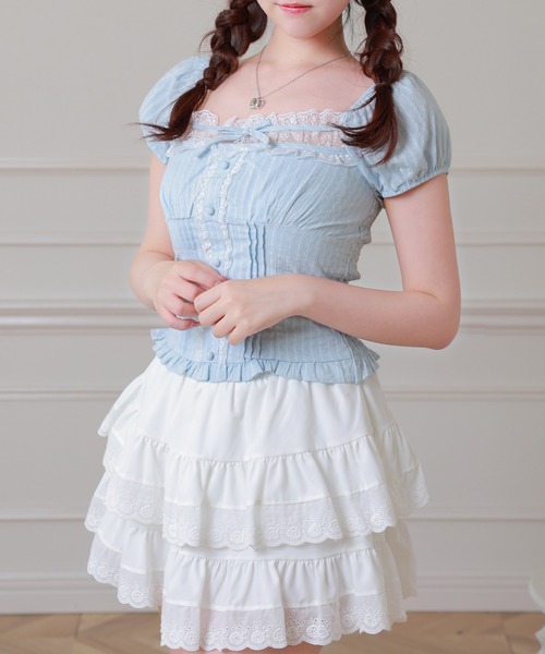 Anely(アネリー)の「Anely コットン ストライプ柄 フロント リボン ブラウス(シャツ/ブラウス・レディース・ブルー/ピンク/ホワイト・FREE)」の8枚目の写真