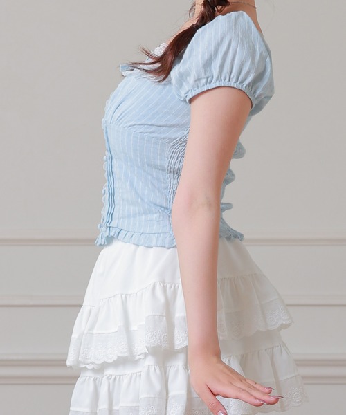 Anely(アネリー)の「Anely コットン ストライプ柄 フロント リボン ブラウス(シャツ/ブラウス・レディース・ブルー/ピンク/ホワイト・FREE)」の10枚目の写真