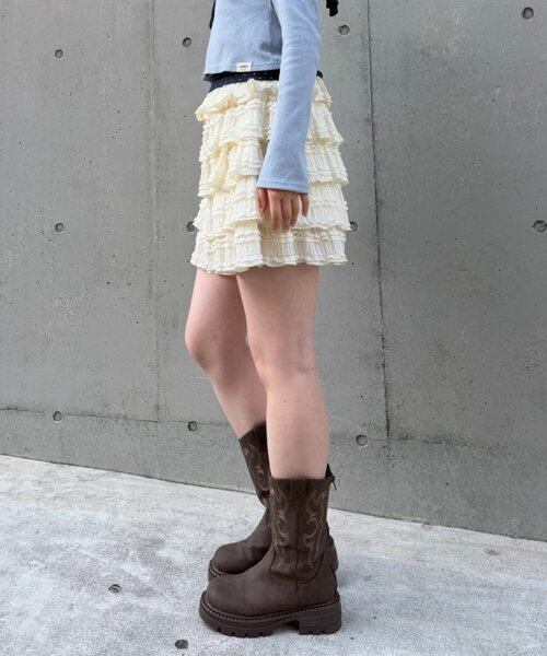 w closet(ダブルクローゼット)の「フリルミニティアードスカパン(スカート・レディース・オフホワイト/アイボリー/ブラック・FREE)」の6枚目の写真