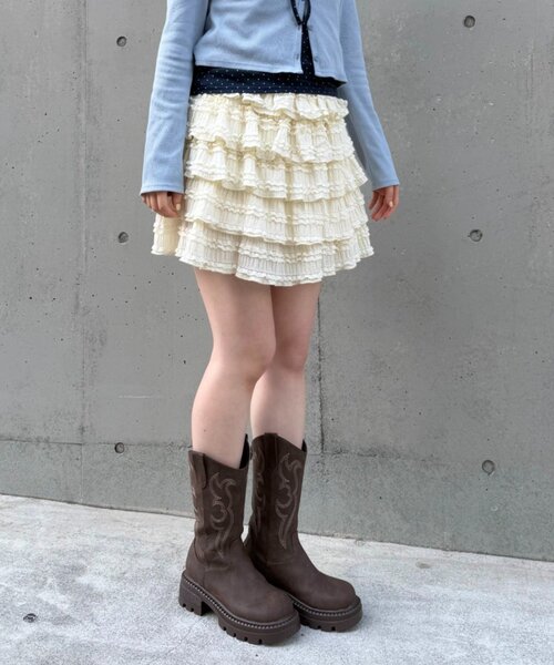 w closet(ダブルクローゼット)の「フリルミニティアードスカパン(スカート・レディース・オフホワイト/アイボリー/ブラック・FREE)」の8枚目の写真