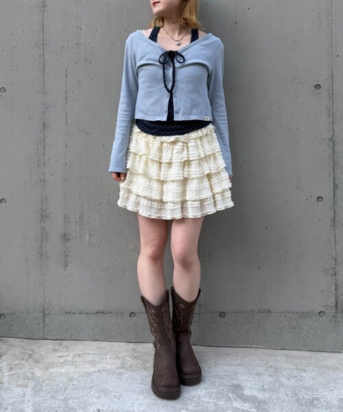 w closet(ダブルクローゼット)の「フリルミニティアードスカパン(スカート・レディース・オフホワイト/アイボリー/ブラック・FREE)」の9枚目の写真