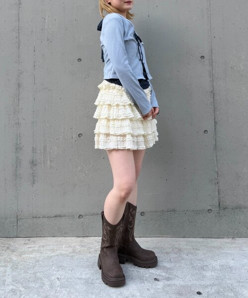 w closet(ダブルクローゼット)の「フリルミニティアードスカパン(スカート・レディース・オフホワイト/アイボリー/ブラック・FREE)」の10枚目の写真